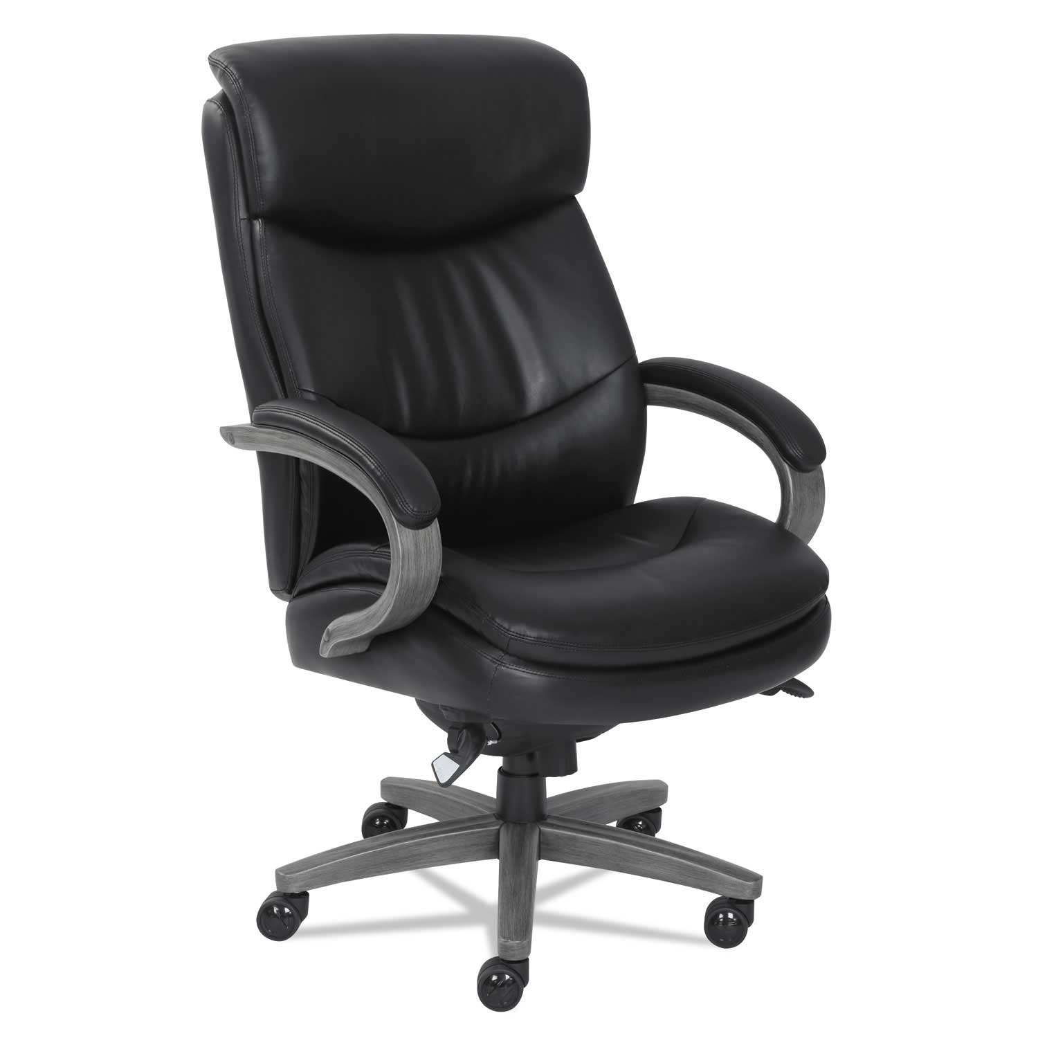 La-Z-Boy Black Seat and Back Woodbury Big and Tall Executive Chair with Weathered Gray Base, Supports up to 400 Pound