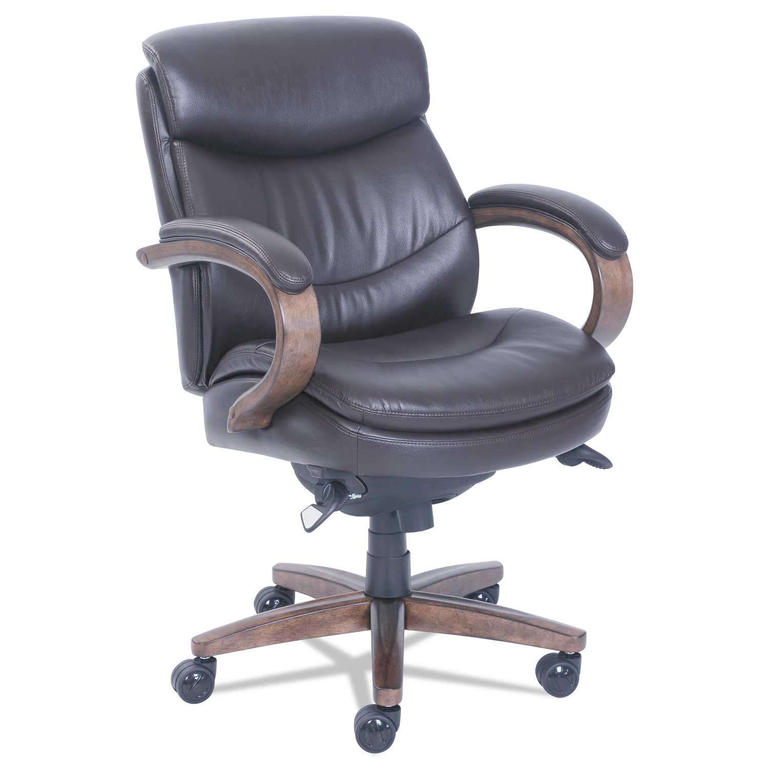 La-Z-Boy Brown Seat and Back Woodbury Mid-Back Executive Chair with Weathered Sand Base, Supports up to 300 Pound
