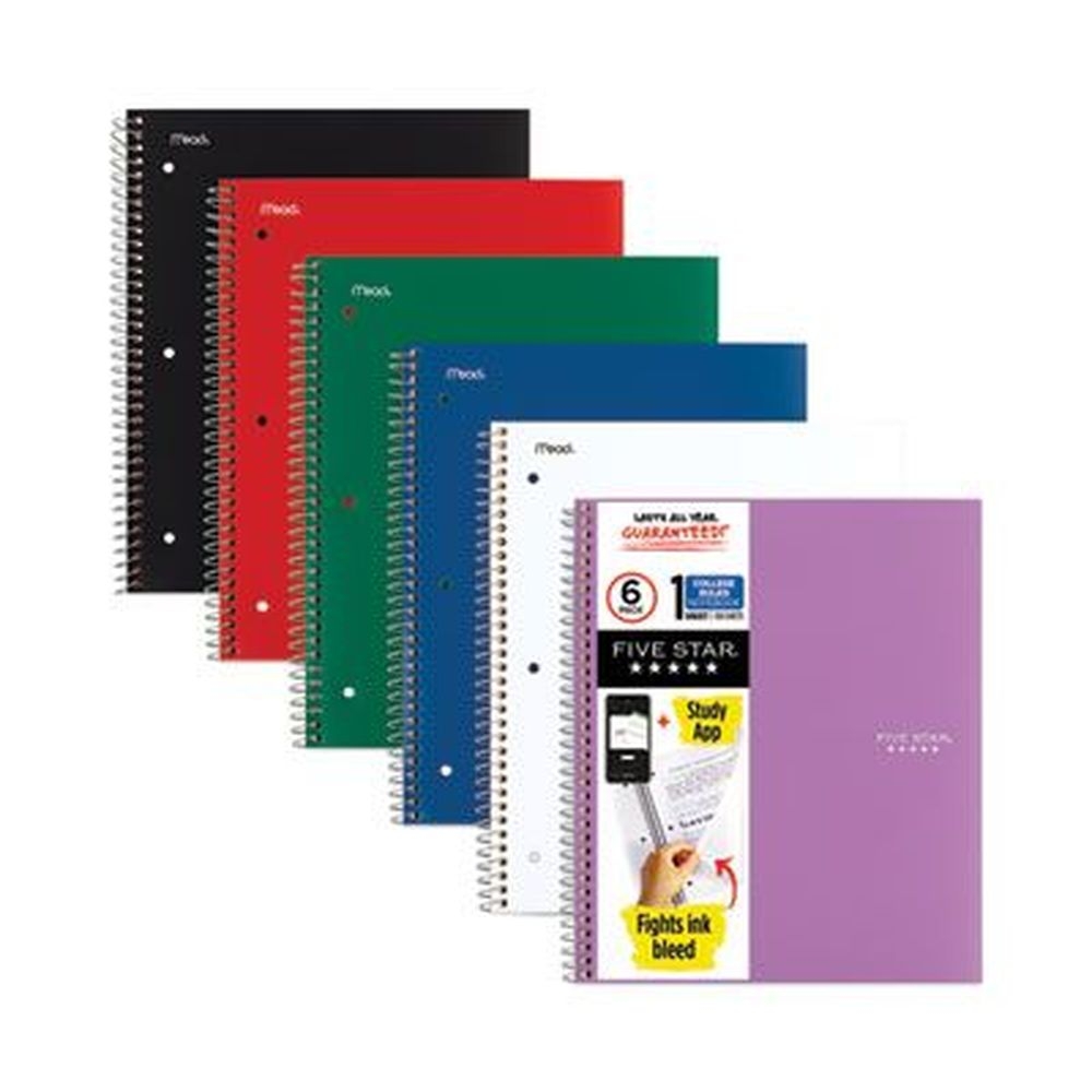 Five Star 1 Subject Medium/College Rule Wirebound Notebook with Randomly Assorted Covers, 100 Sheets -- 6 per pack