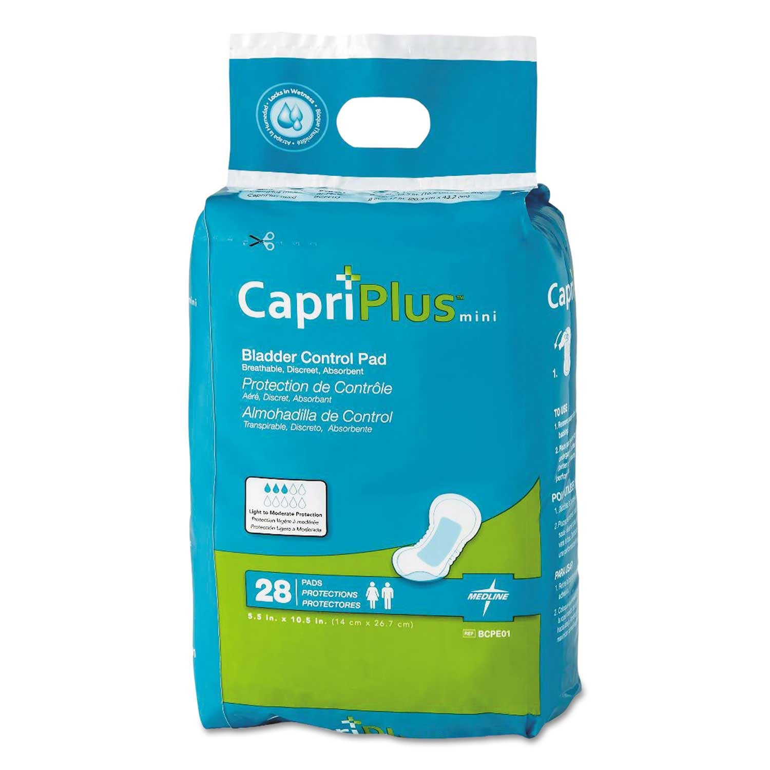 Medline Capri Plus Regular White Bladder Control Pads, 5.5 x 10.5 inch - 28 per pack -- 12 packs per case