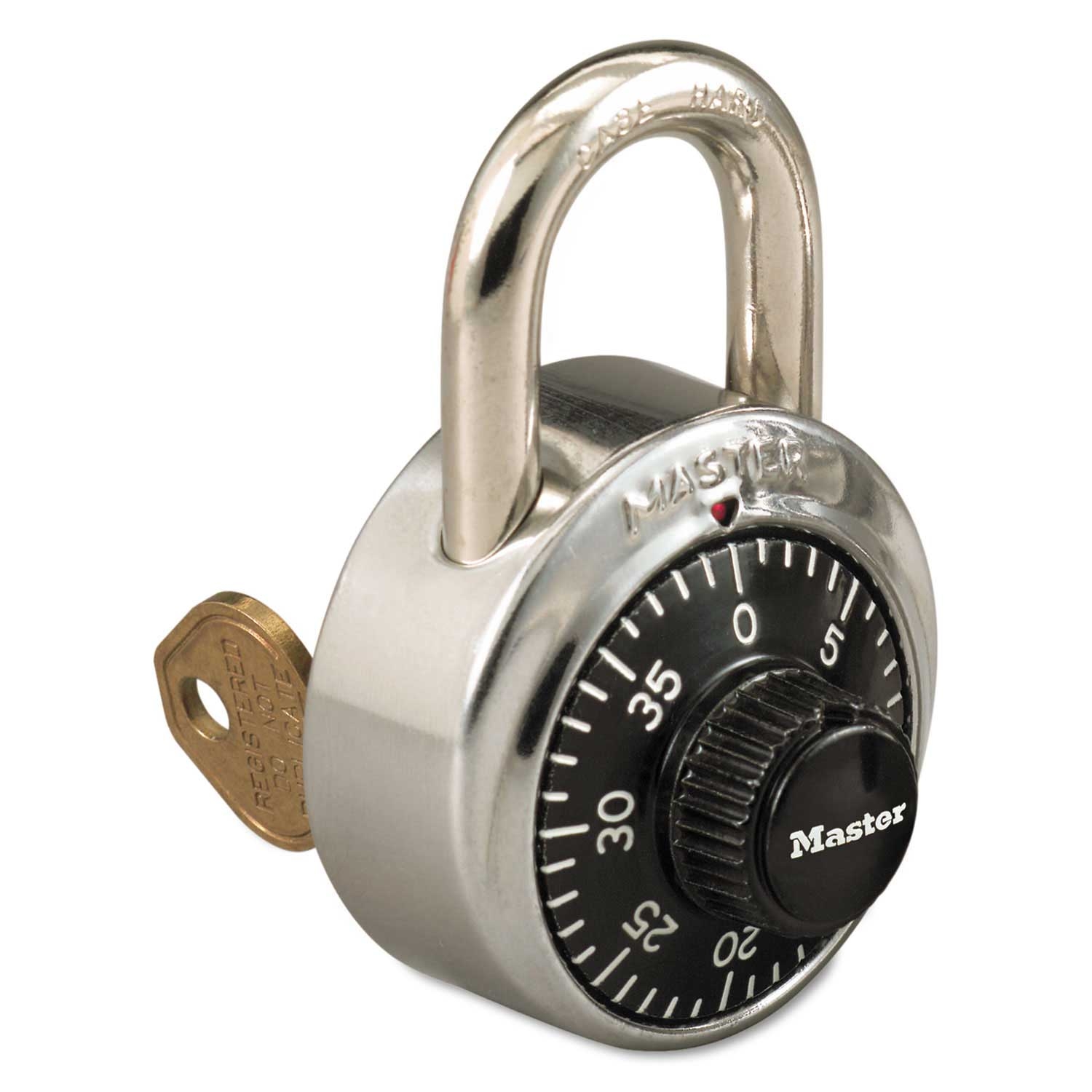 Master Lock Combination Stainless Steel Black/Silver Padlock with Key Cylinder, 1 7/8 inch Wide