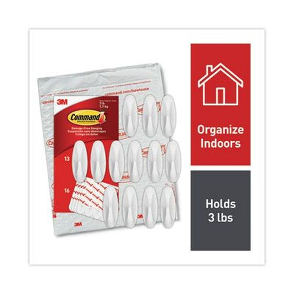 Command White Medium Plastic Designer Hooks, 3 Pound Capacity - 13 Hooks and 16 Strips per pack