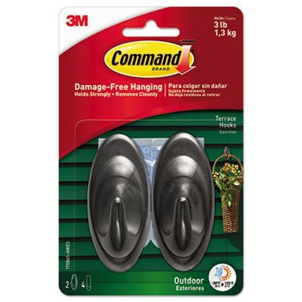 Command Slate Medium Plastic All Weather Hooks and Strips, 3 Pound Capacity - 2 Hooks and 4 Strips per pack