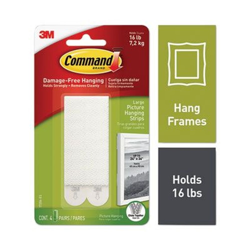 Command White Removable Picture Hanging Strips, Holds Up To 4 Pound per pair -- 4 pairs per pack