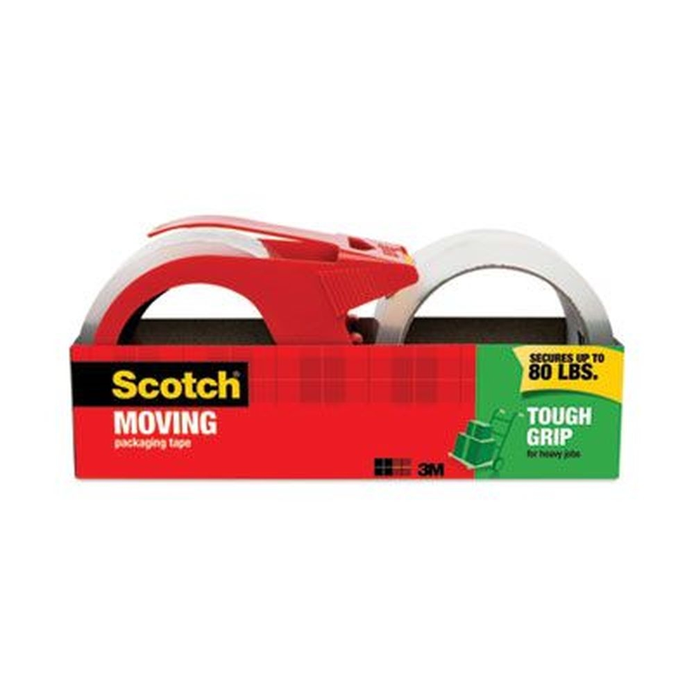 Scotch Clear 3 inch Core Tough Grip Moving Packaging Tape with Dispenser, 1.88 inch x 38.2 Yards -- 2 per pack
