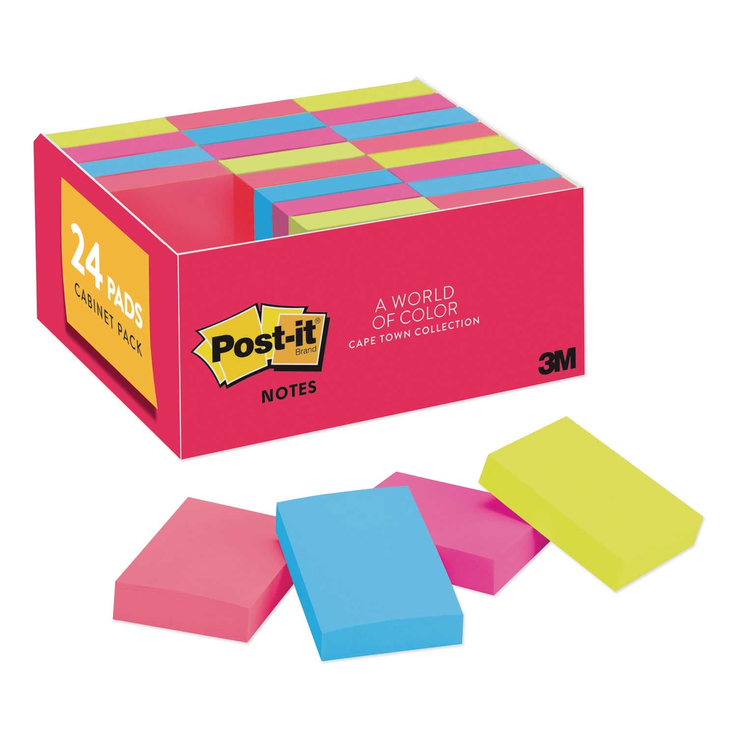Post-it Original Plain Capetown Colors 100 Sheets Note Pad, 1 3/8 X 1 7/8 inch -- 24 per case