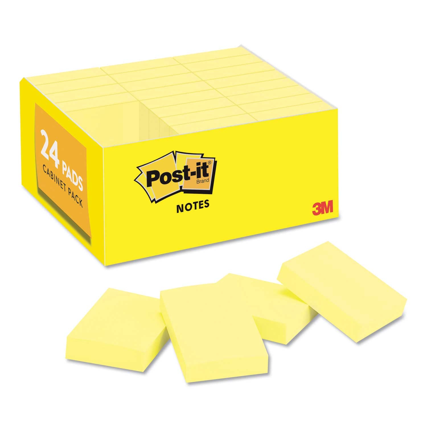 Post-it Original Canary Yellow 100 Sheets Note Pad, 1 3/8 X 1 7/8 inch - 24 per pack -- 1 pack per case
