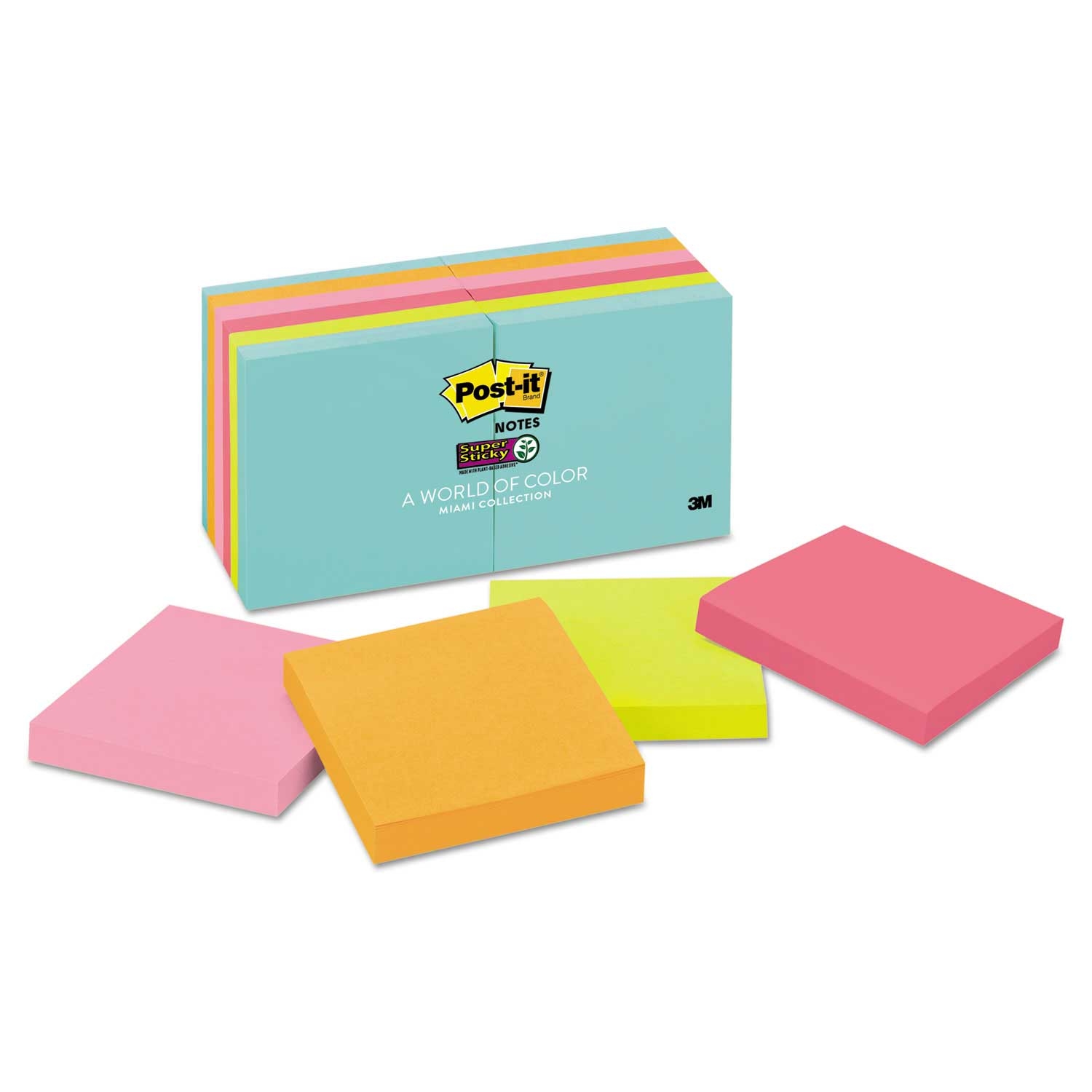 Post-it Super Sticky Miami Colors 90 Sheets Note Pad, 3 x 3 inch -- 12 per case