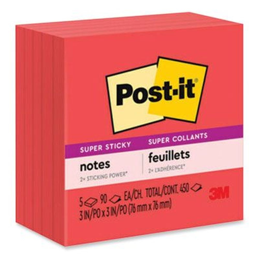 Post-it Saffron Red Super Sticky Notes, 3 x 3 inch - 90 Sheets per pad -- 8 pads per pack
