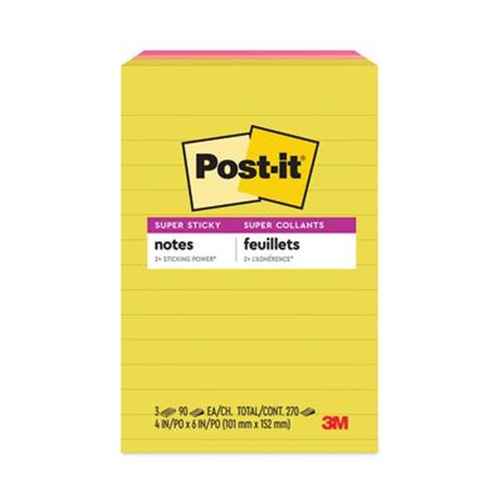 Post-it Summer Joy Collection Colors Note Ruled Note Pad - 90 Sheets per Pad -- 3 pads per pack