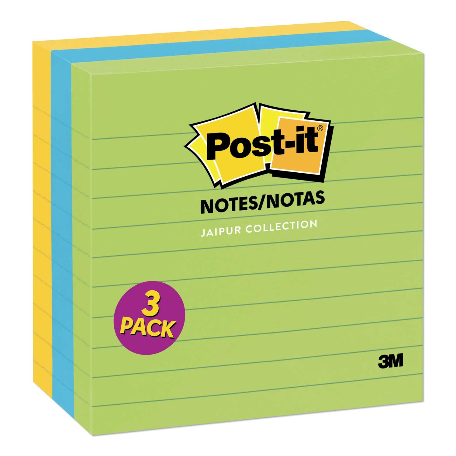 Post-it Original Jaipur Colors Lined 200 Sheets Note Pad, 4 x 4 inch -- 3 per case