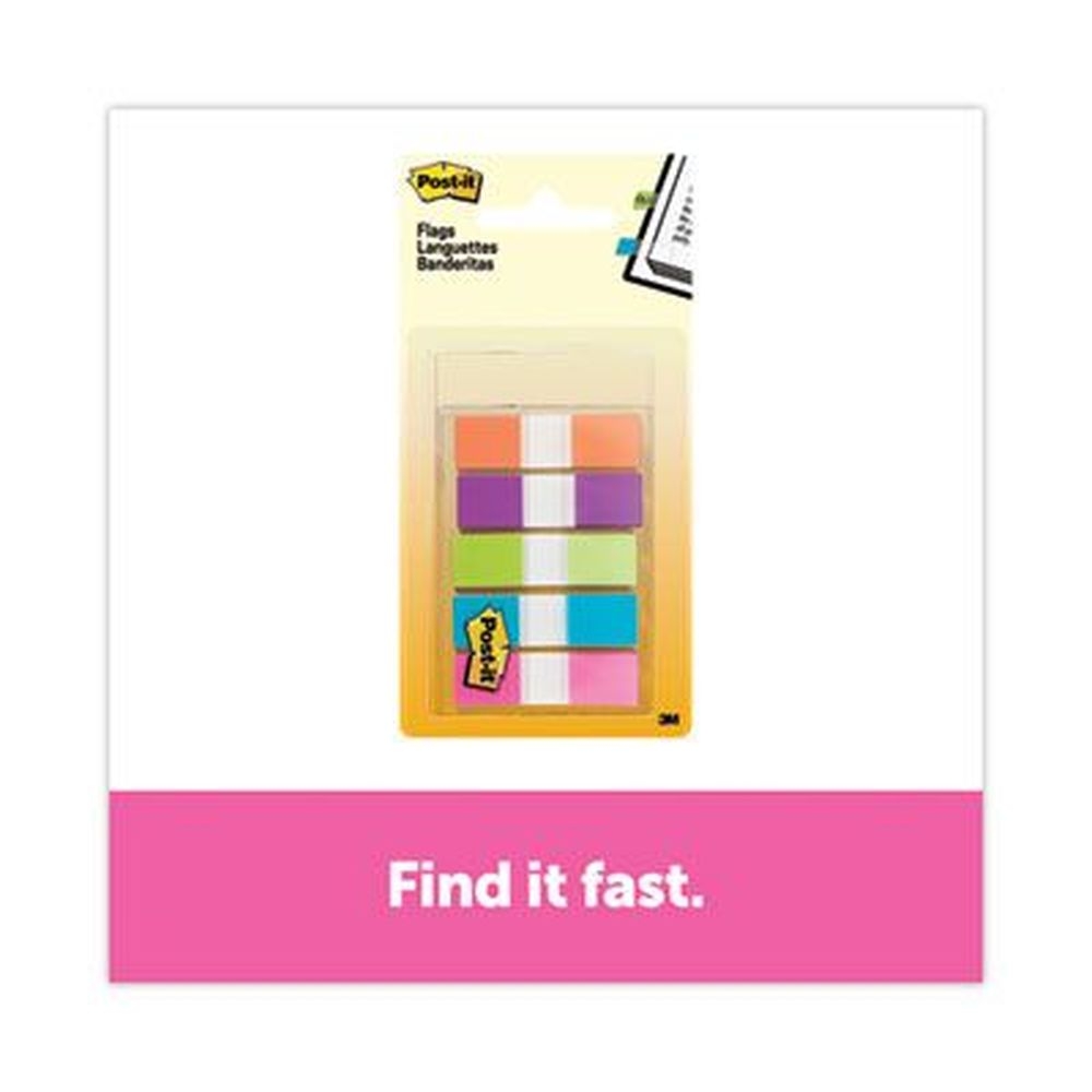 Post-it Assorted Brights Page Flags in 5 Portable Dispenser, 100 Flags