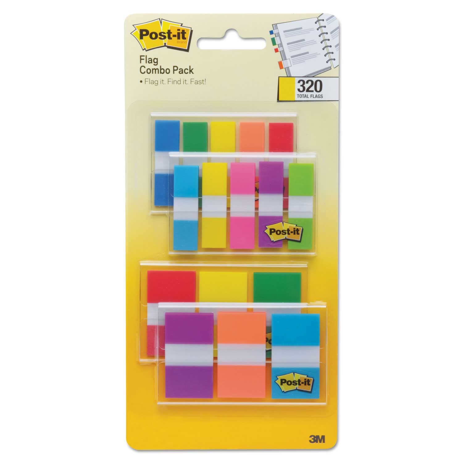 Post-it Nine Assorted Colors 1/2 and 1 inch Page Flags Value Pack -- 320 per case