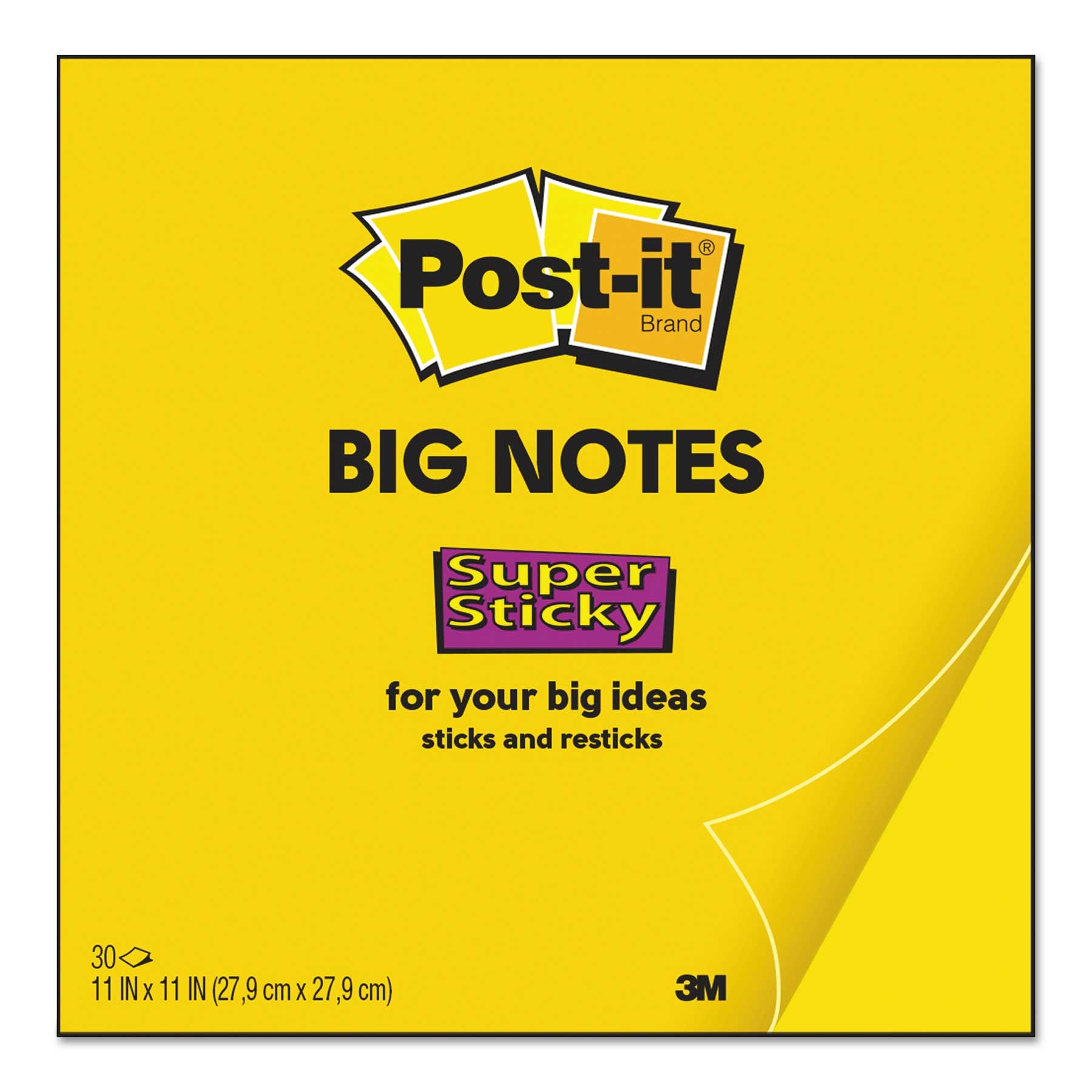 Post-it Super Sticky Bright Yellow 30 Sheets Big Note Pad, 11 x 11 inch