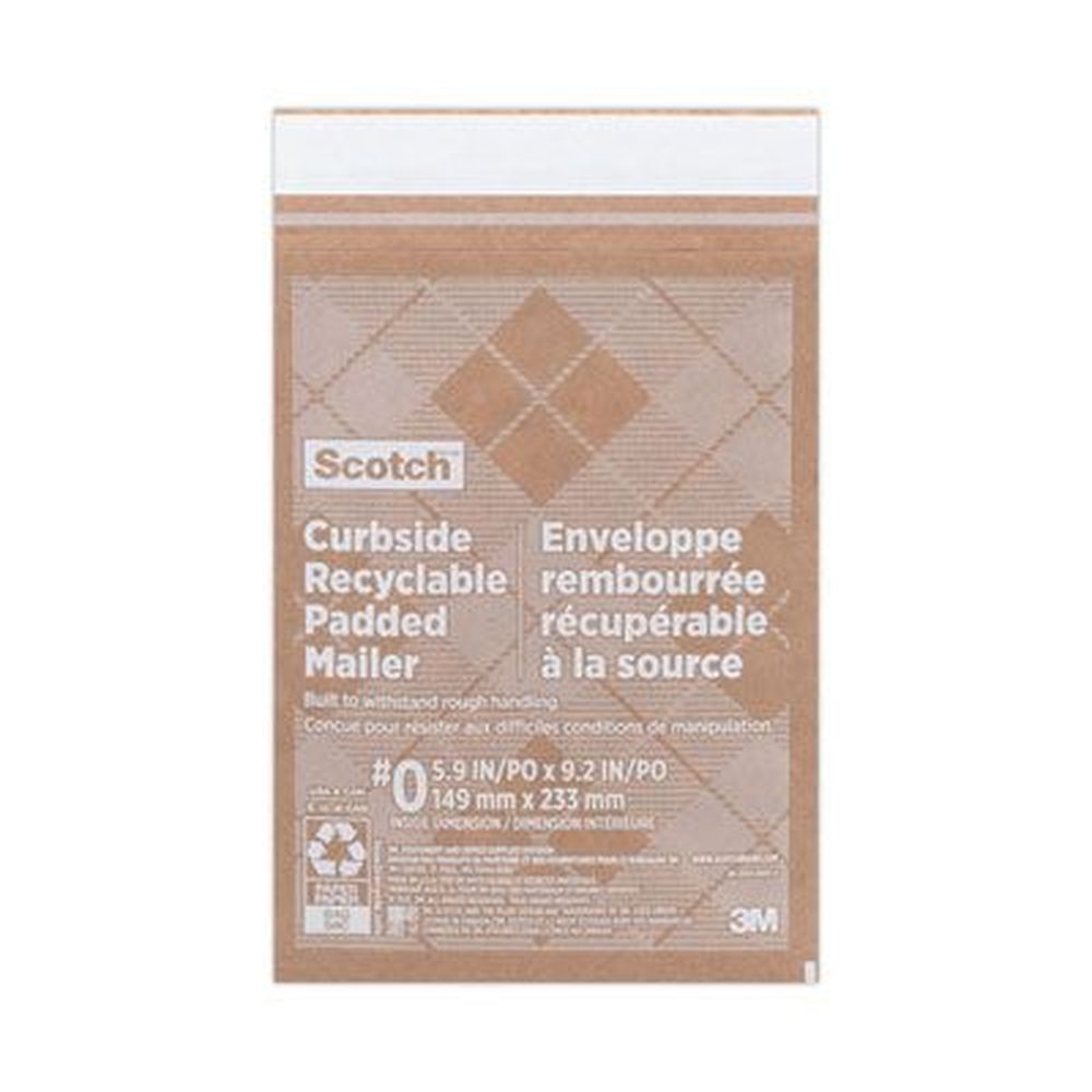 Scotch Natural Kraft Number 0 Curbside Recyclable Padded Mailer with Self-Adhesive Closure, 7 x 11.25 inch -- 100 per case