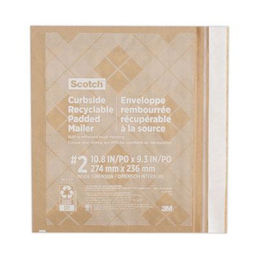 Scotch Natural Kraft Number 2 Curbside Recyclable Padded Mailer with Self-Adhesive Closure, 11.25 x 12 inch -- 100 per case