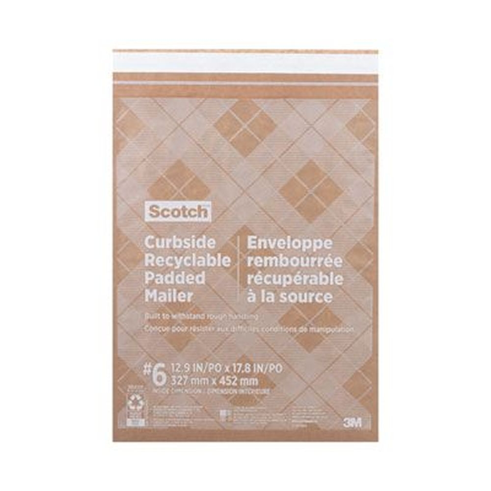 Scotch Natural Kraft Number 6 Curbside Recyclable Padded Mailer with Self-Adhesive Closure, 13.75 x 20 inch -- 50 per case