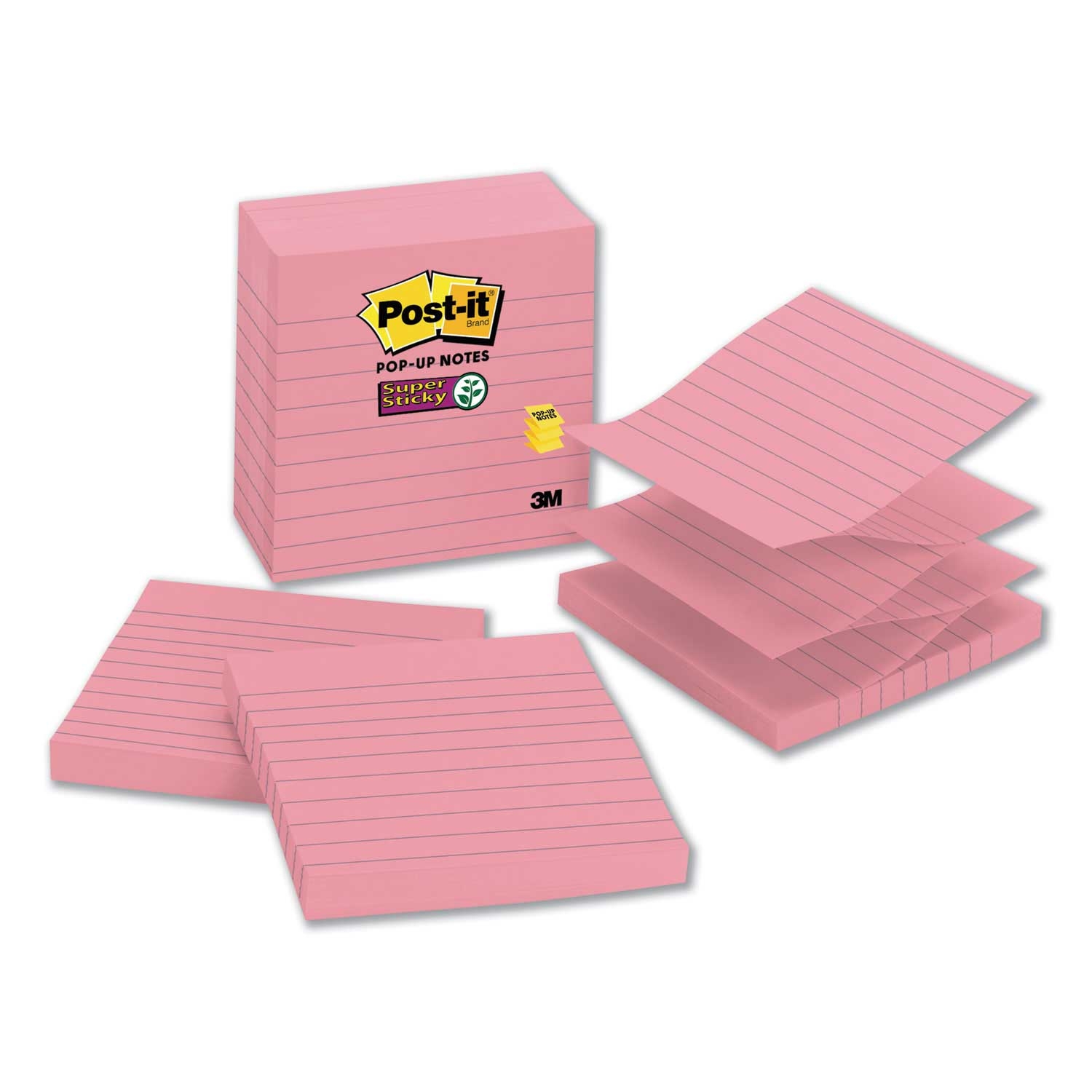 Post It Super Sticky Neon Pink Lined Pop Up 90 Sheets Note Pad Refill, 4 x 4 inch -- 5 per case