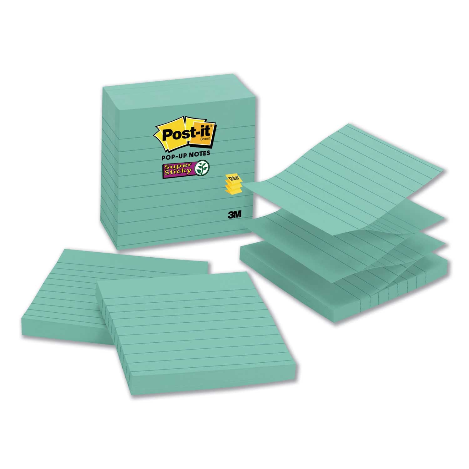 Post It Super Sticky Aqua Wave Lined Pop Up 90 Sheets Note Pad Refill, 4 x 4 inch -- 5 per case