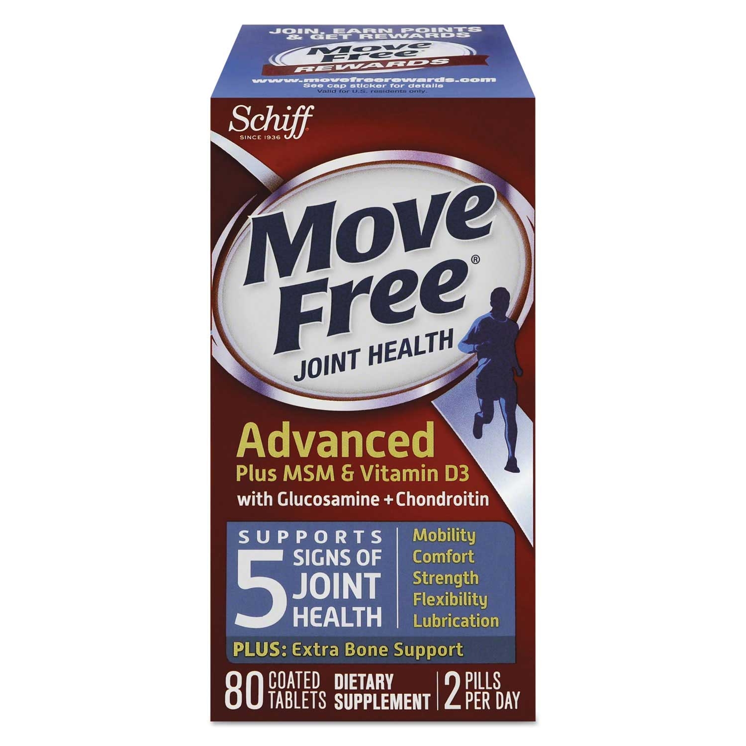 Move Free Advanced Plus MSM and Vitamin D3 Joint Health Tablet - 80 count per pack -- 12 per case