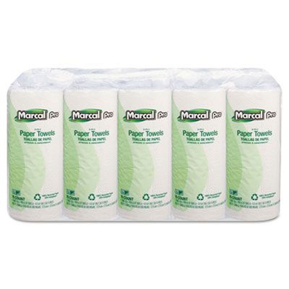 Marcal PRO White 2-Ply 100 Percent Premium Recycled Perforated Kitchen Roll Towels, 11 x 9 inch - 70 per roll -- 15 rolls per case