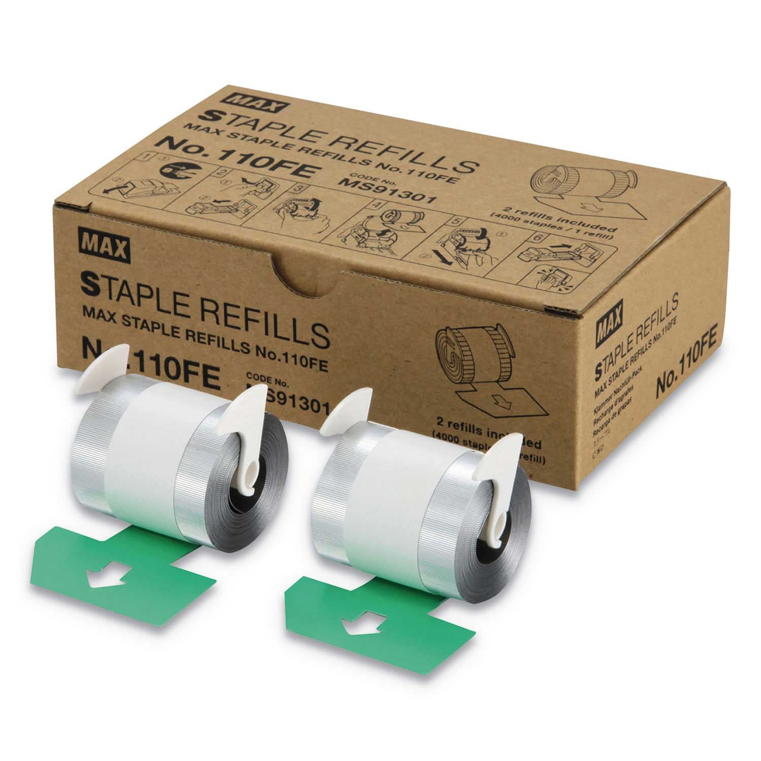 Max No 110FE Steel Silver Staple Refill - 8000 per box -- 1 box per case