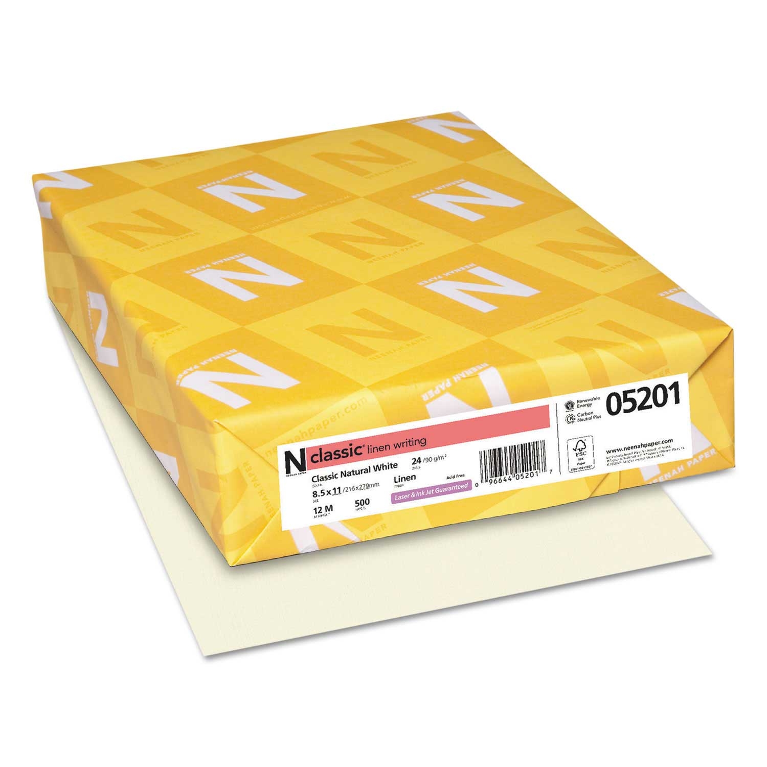 Neenah Paper Classic Linen Stationery Classic Natural White Writing Paper, 8.5 x 11 inch - 500 per reem -- 1 reem per case