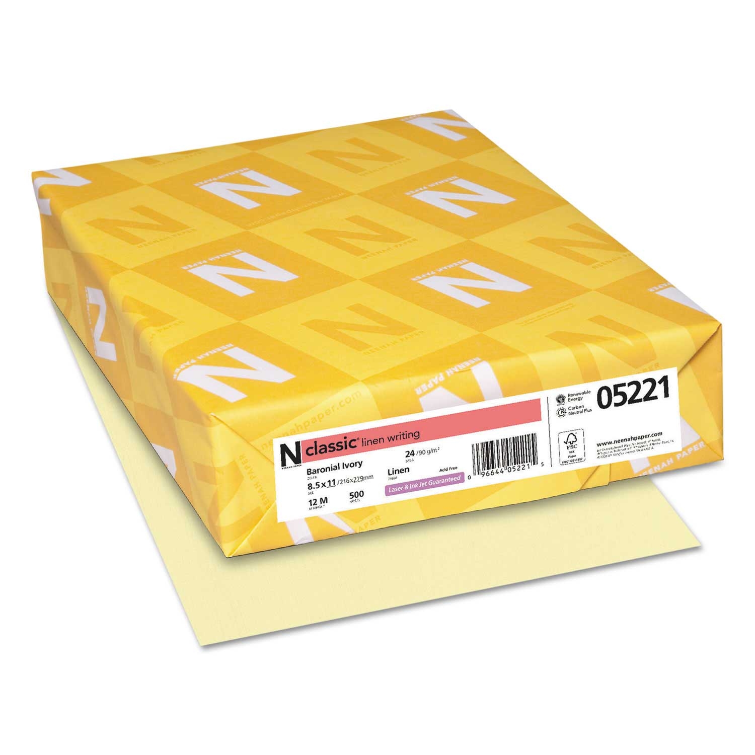 Neenah Paper Classic Linen Stationery Baronial Ivory Writing Paper, 8.5 x 11 inch - 500 per reem -- 1 reem per case
