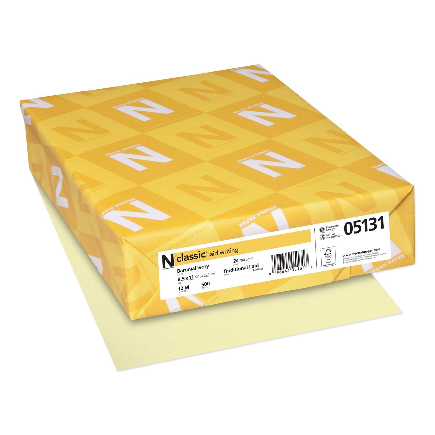 Neenah Paper Classic Laid Stationery Baronial Ivory Writing Paper, 8.5 x 11 inch - 500 per reem -- 1 reem per case