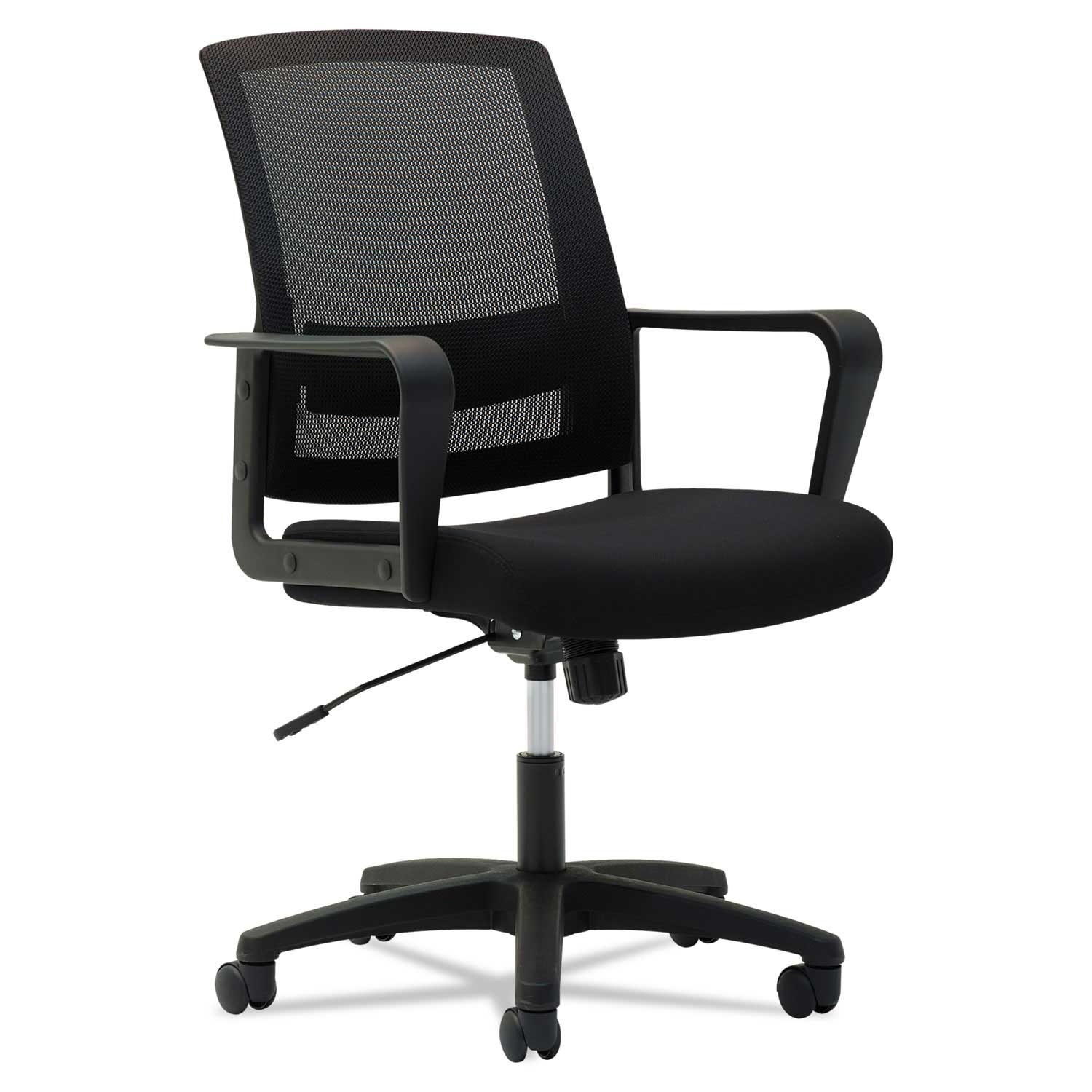 OIF Black Seat and Back Mesh Mid-Back Chair with Black Base