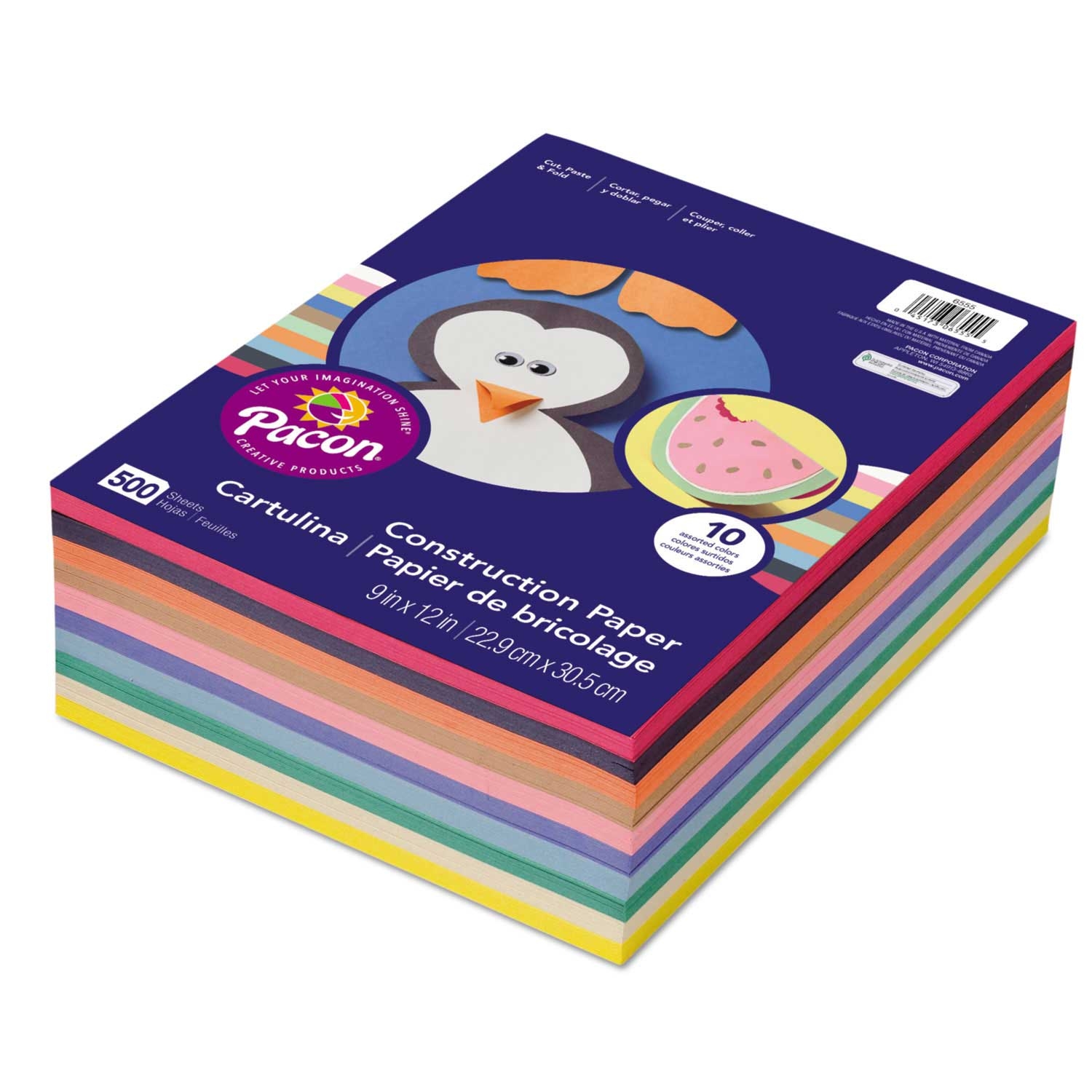 Pacon Assorted Rainbow Super Value Construction Paper, 9 x 12 inch - 500 per reem -- 1 reem per case