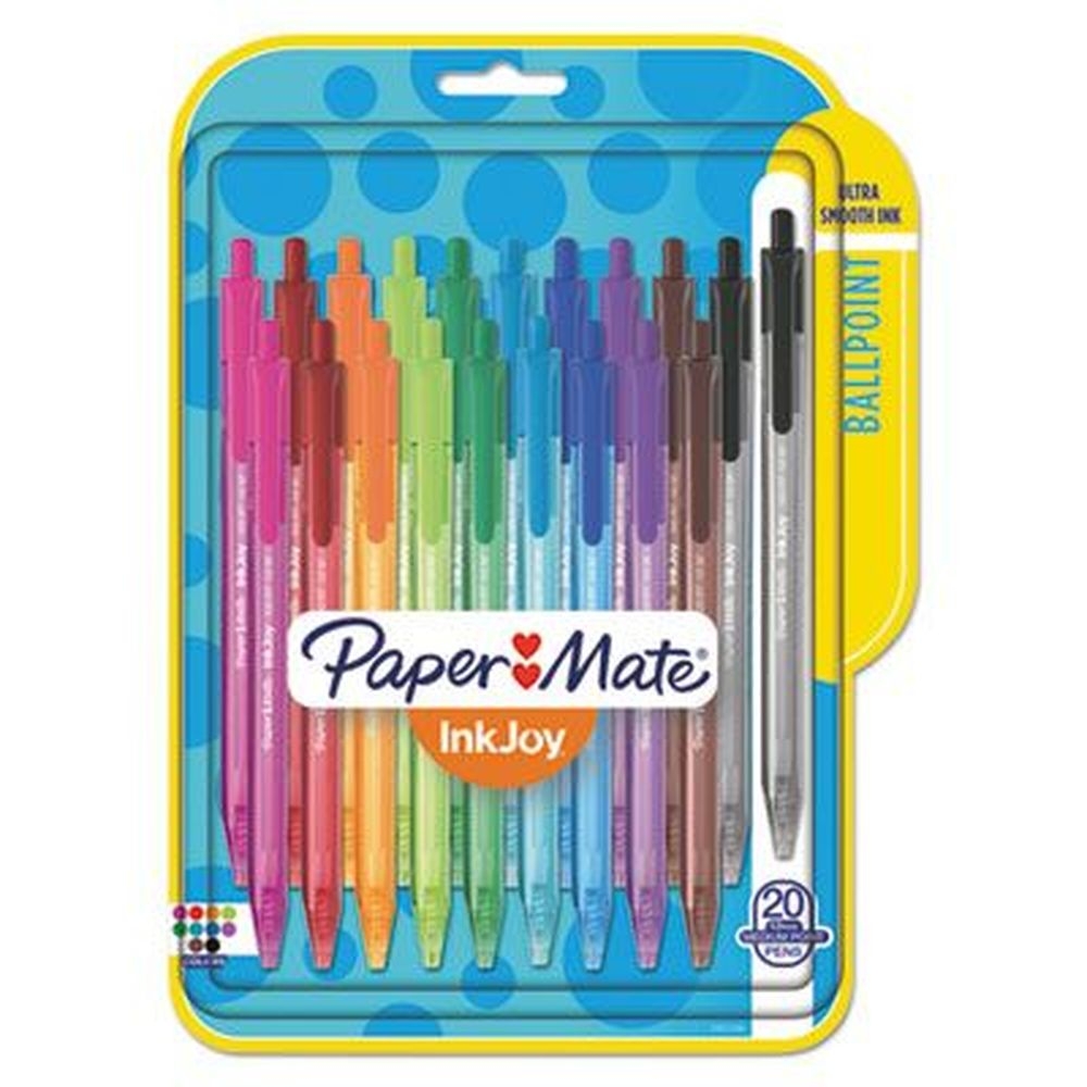 Paper Mate Medium 1 mm Assorted Ink and Barrel Colors Retractable InkJoy 100 RT Ballpoint Pen -- 20 per pack