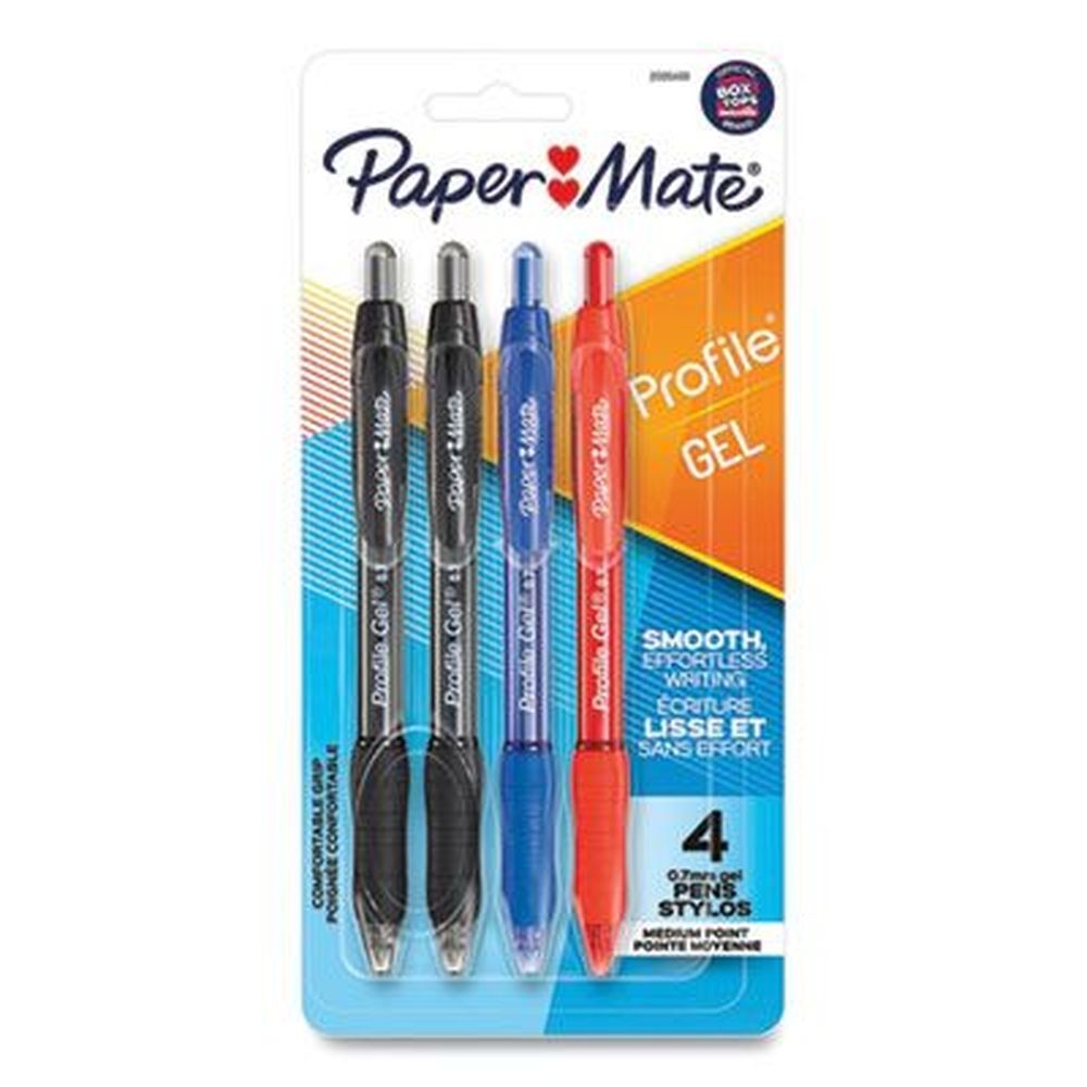 Paper Mate Medium 0.7 mm Assorted Ink and Barrel Colors Retractable Profile Gel Pen -- 4 per pack