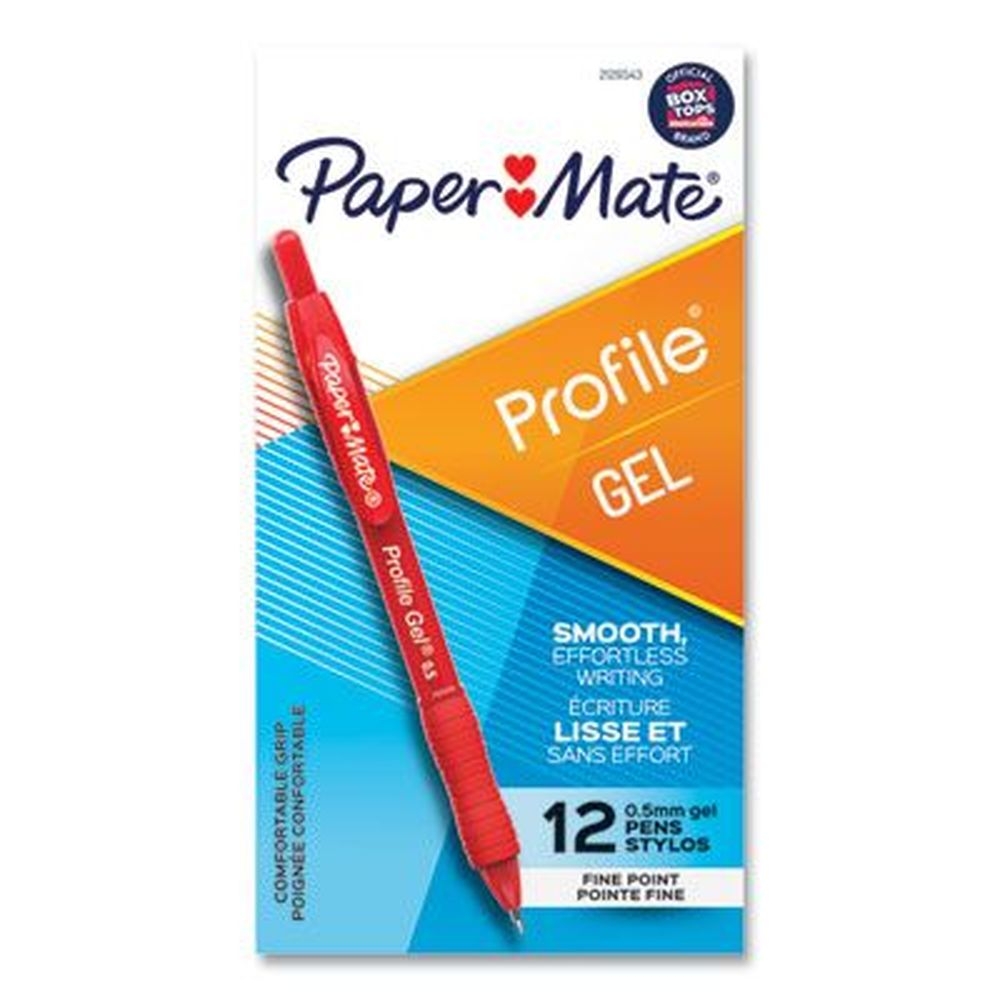 Paper Mate Fine 0.5 Mm Red Ink Translucent Red Barrel Retractable Profile Gel Pen -- 12 per case