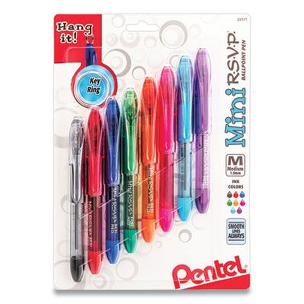 Pentel Mini R.S.V.P. Medium 1 mm Assorted Ink and Barrel Colors Ballpoint Pen Stick -- 8 per pack