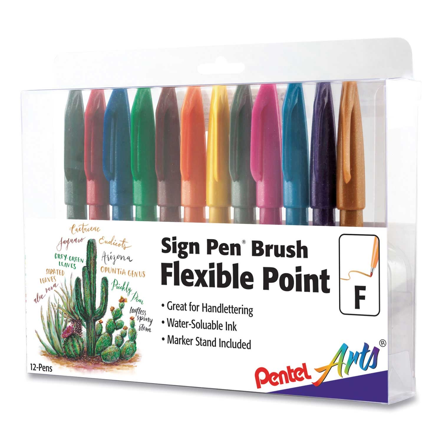 Pentel Arts Assorted Color Sign Pen Flexible Point Marker Pen -- 12 per pack