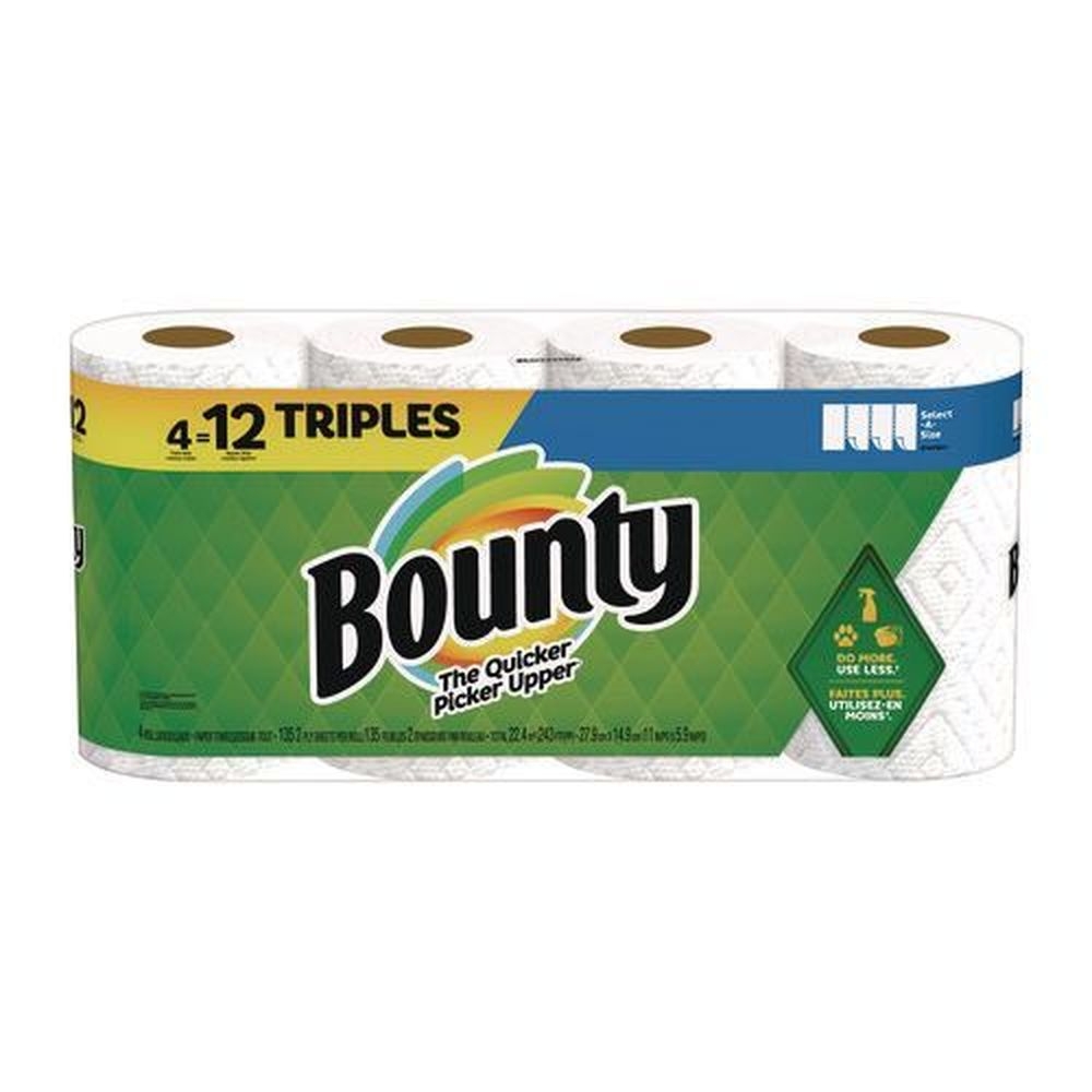 Bounty Select A Size White 2 Ply Paper Kitchen Roll Towel, 135 sheets per roll -- 4 rolls per case