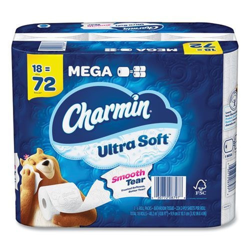 Charmin White Septic Safe 2 Ply Ultra Soft Bathroom Tissue, 224 sheets per roll -- 18 rolls per case