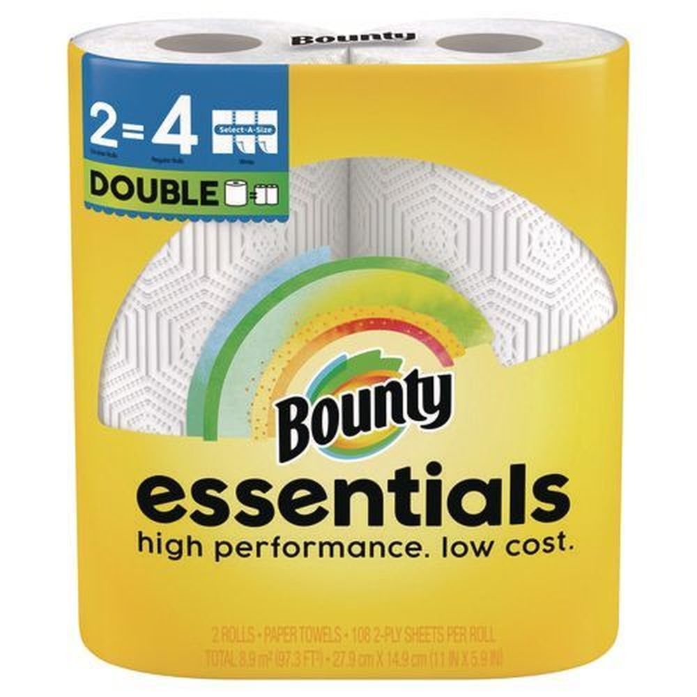 Bounty Essentials Select A Size White Paper 2 Ply Kitchen Roll Towel, 108 sheets per roll -- 16 rolls per case