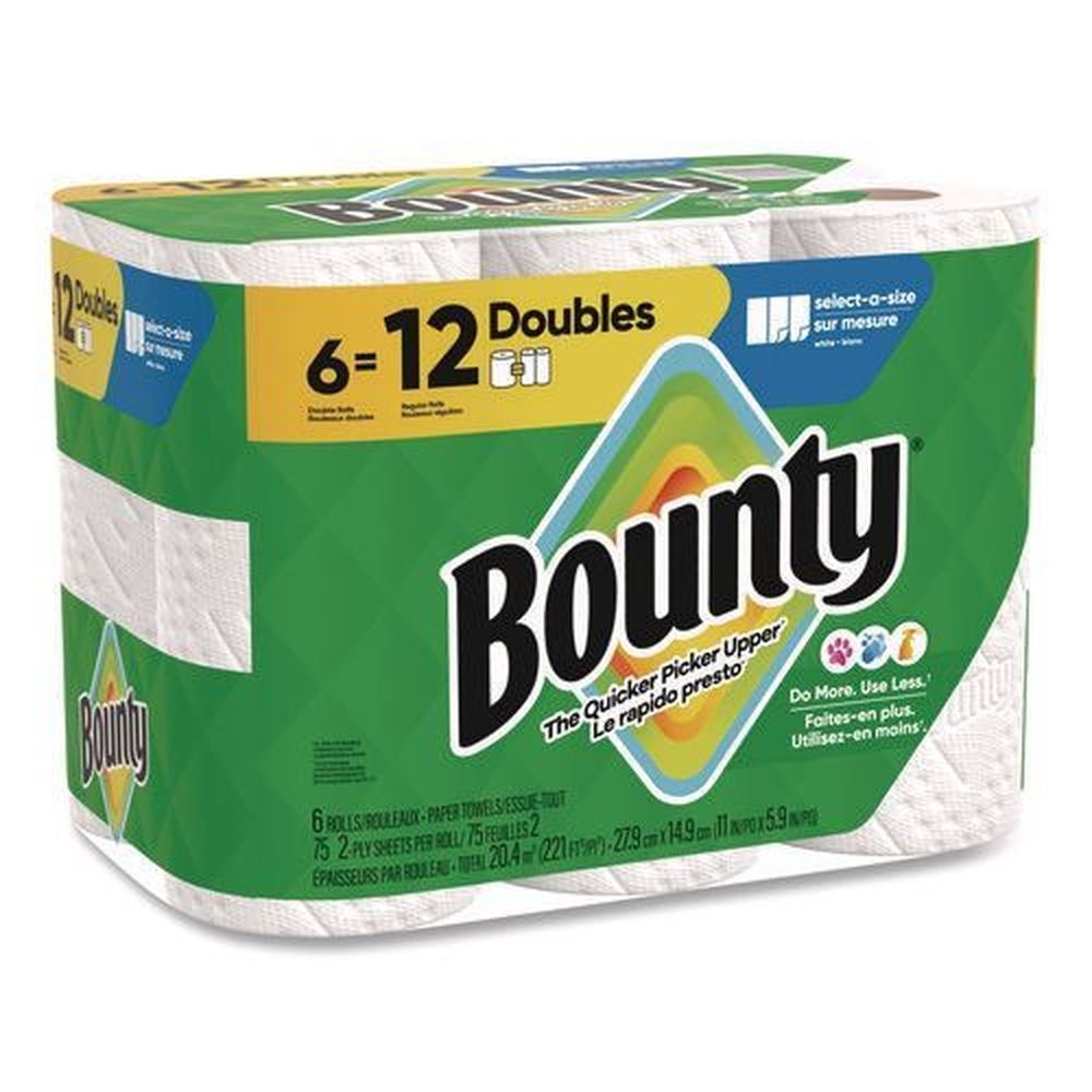 Bounty Select A Size White 2 Ply Paper Kitchen Roll Towel, 75 sheets per roll -- 6 rolls per case