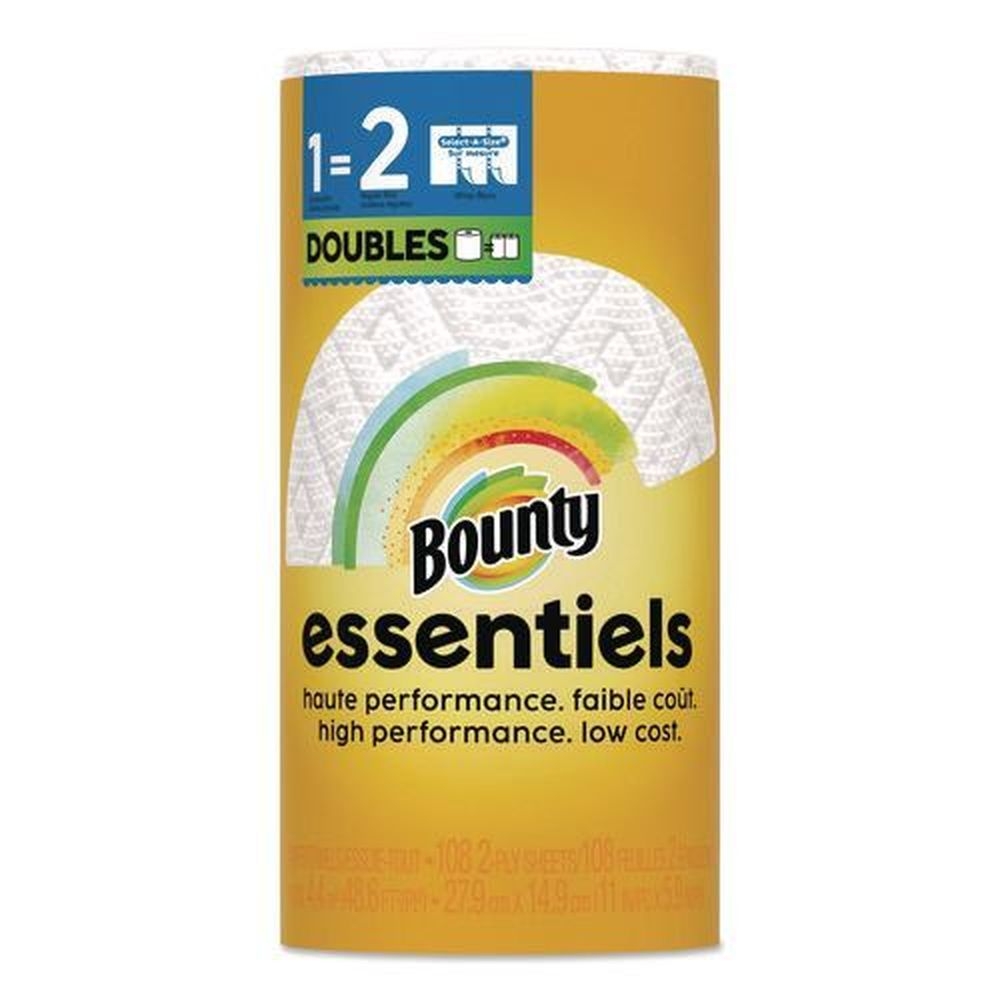 Bounty Essentials Select A Size White 2 Ply Paper Kitchen Roll Towel, 108 sheets per roll -- 24 rolls per case