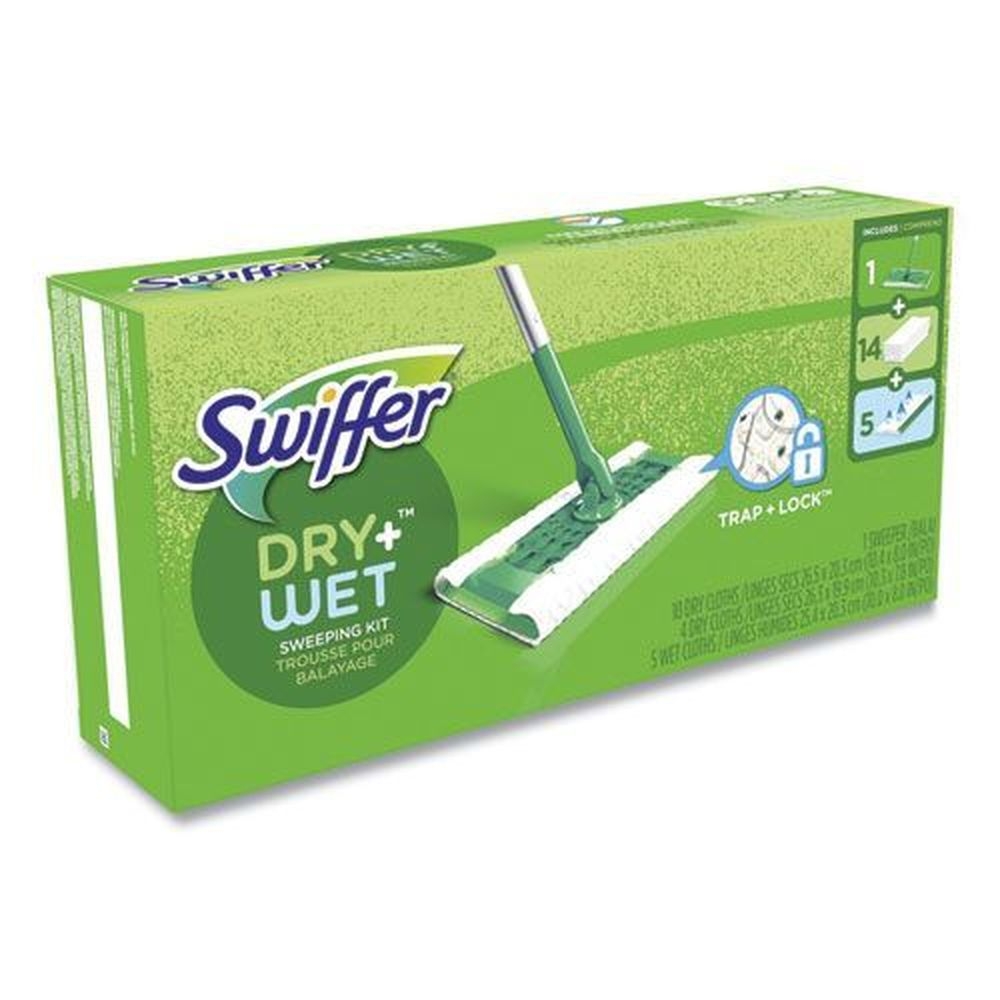 Swiffer 46 inch Silver/Green Aluminum/Plastic Handle White Cloth Head Sweeper Mop, 10 x 4.8 inch
