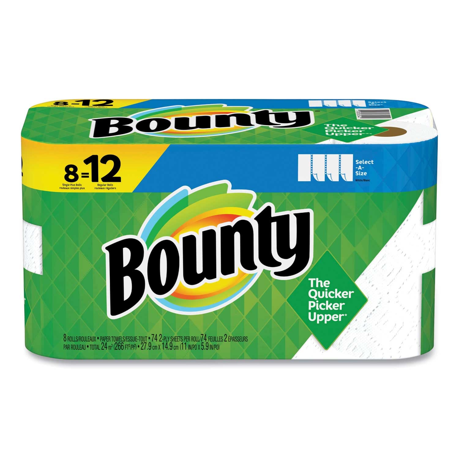 Bounty White 2-Ply Select-a-Size Kitchen Roll Paper Towel, 5.9 x 11 inch - 74 sheets per single plus roll -- 8 rolls per case