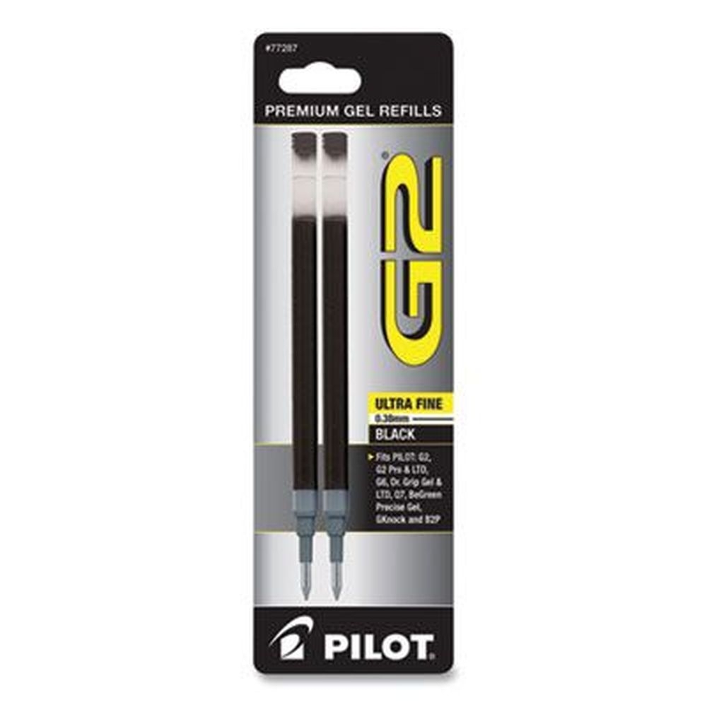 Pilot Ultra-Fine Conical Tip Black Ink Refill for Pilot G2 Gel Ink Pens -- 2 per pack