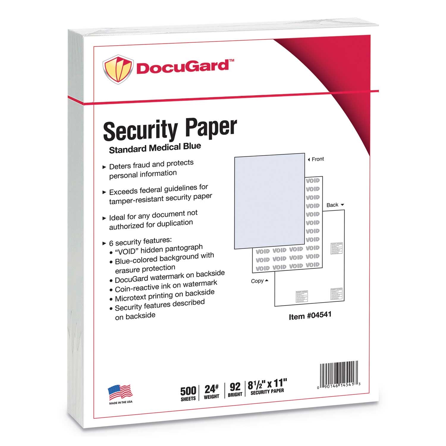 DocuGard Blue 92 Bright Medical Security Paper, 8.5 x 11 inch - 500 per reem -- 1 reem per case