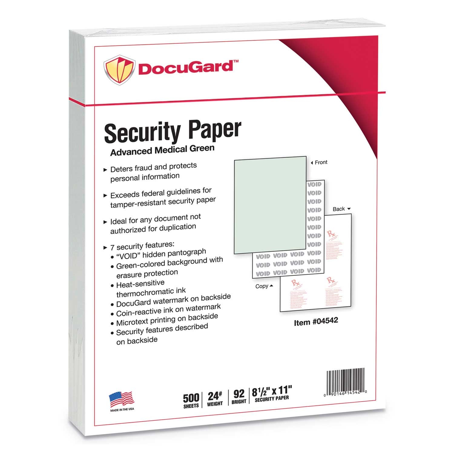 DocuGard Green Medical Security Paper, 24 Pound - 500 per reem -- 1 reem per case
