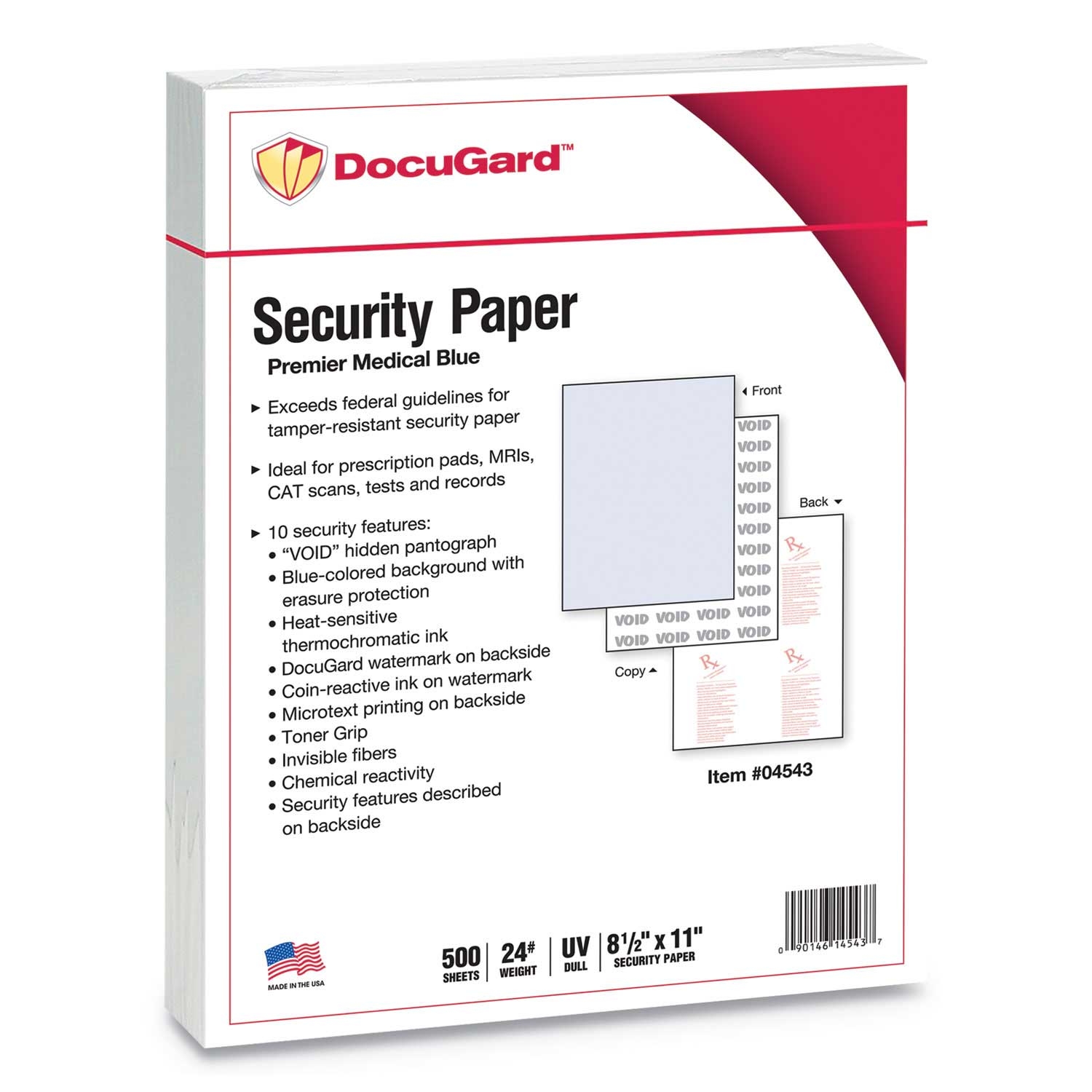 DocuGard Blue UV Dull Medical Security Paper, 8.5 x 11 inch - 500 per reem -- 1 reem per case