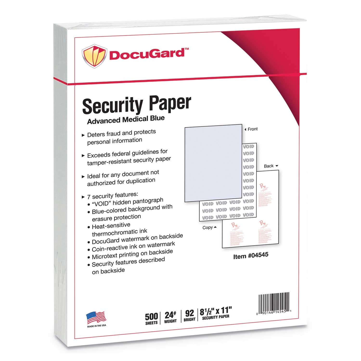 DocuGard Blue Medical Security Paper, 8.5 x 11 inch - 500 per reem -- 1 reem per case