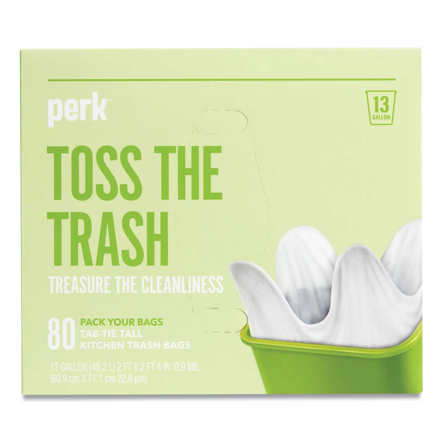 Perk White 0.9 mil Tab Tie Tall Kitchen Trash Bag, 28 x 24 inch - 80 per box -- 1 box