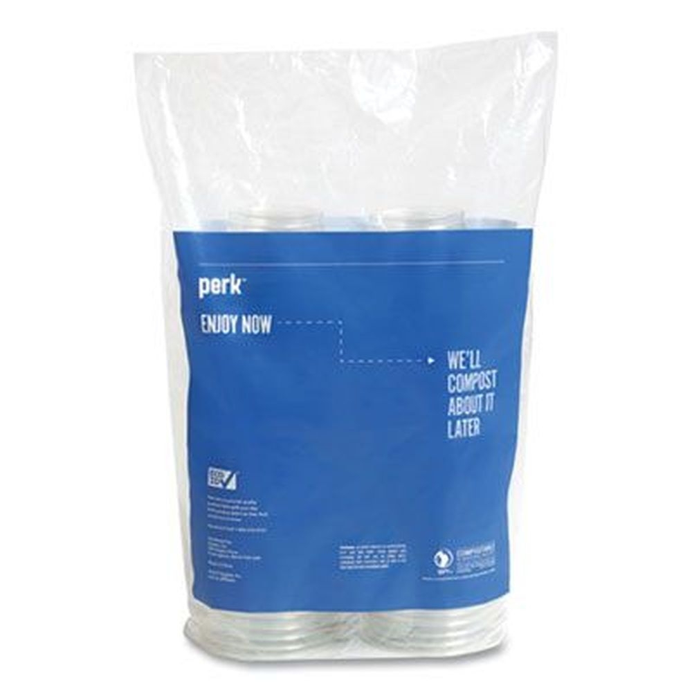 Perk Clear Green Eco ID Compostable PLA Corn Plastic Cold Cup, 16 Ounce Capacity - 50 per pack -- 6 packs per case